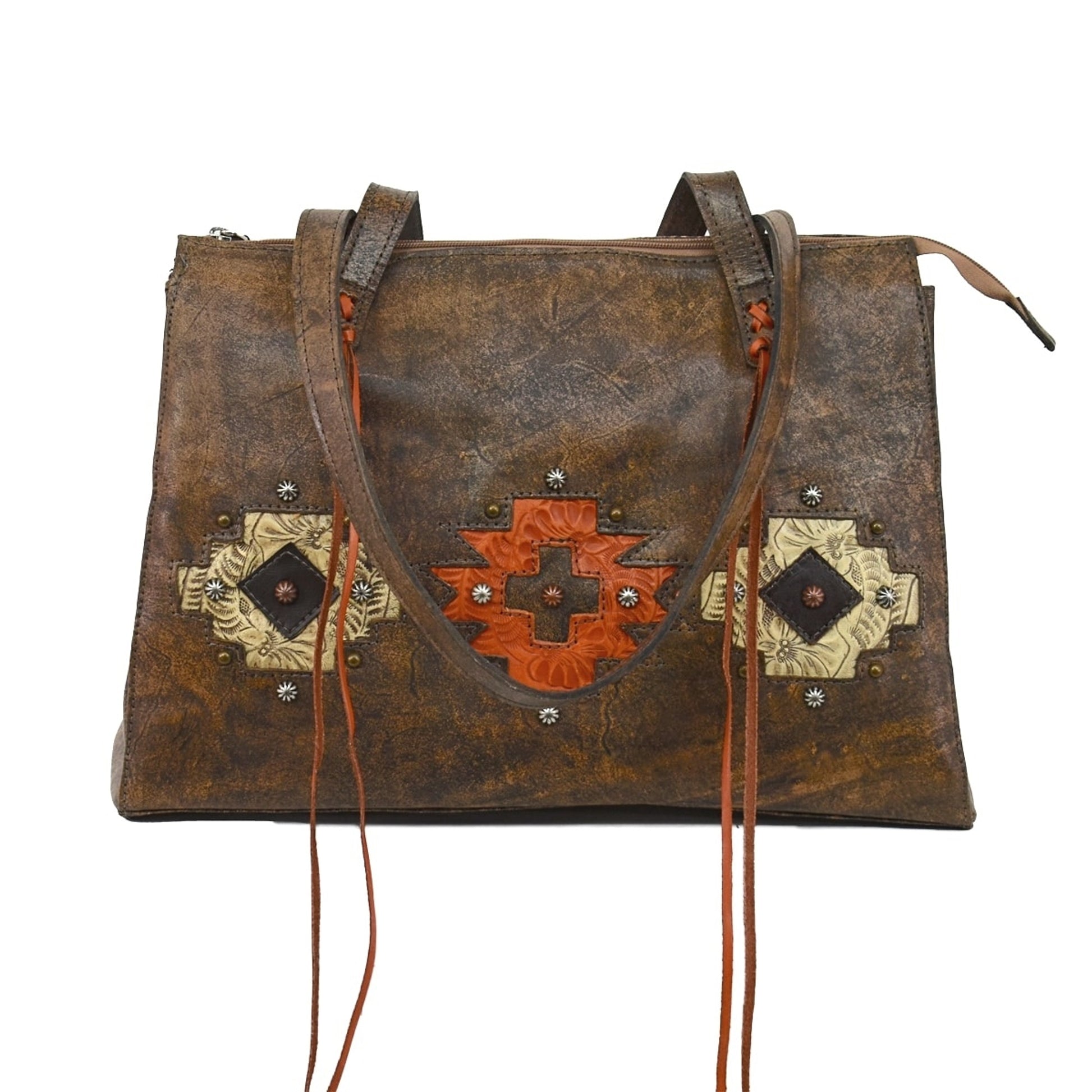 American West Navajo Soul Zip Top Tote With Secret Compartment