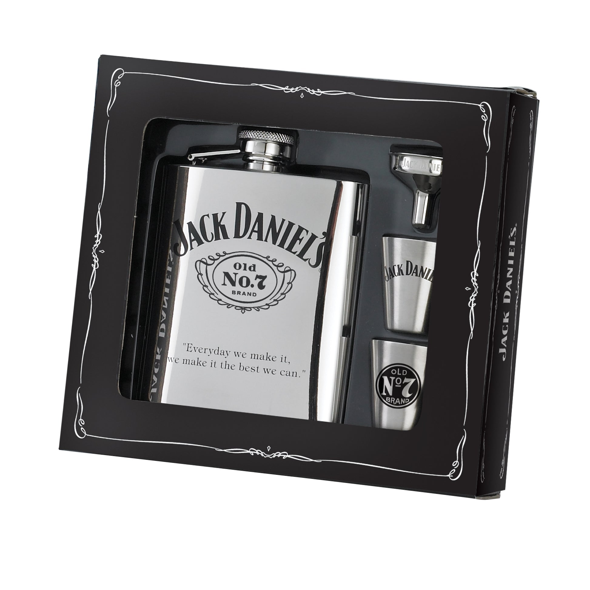 Jack Daniel's Logo Flask with Shot Glasses & Funne