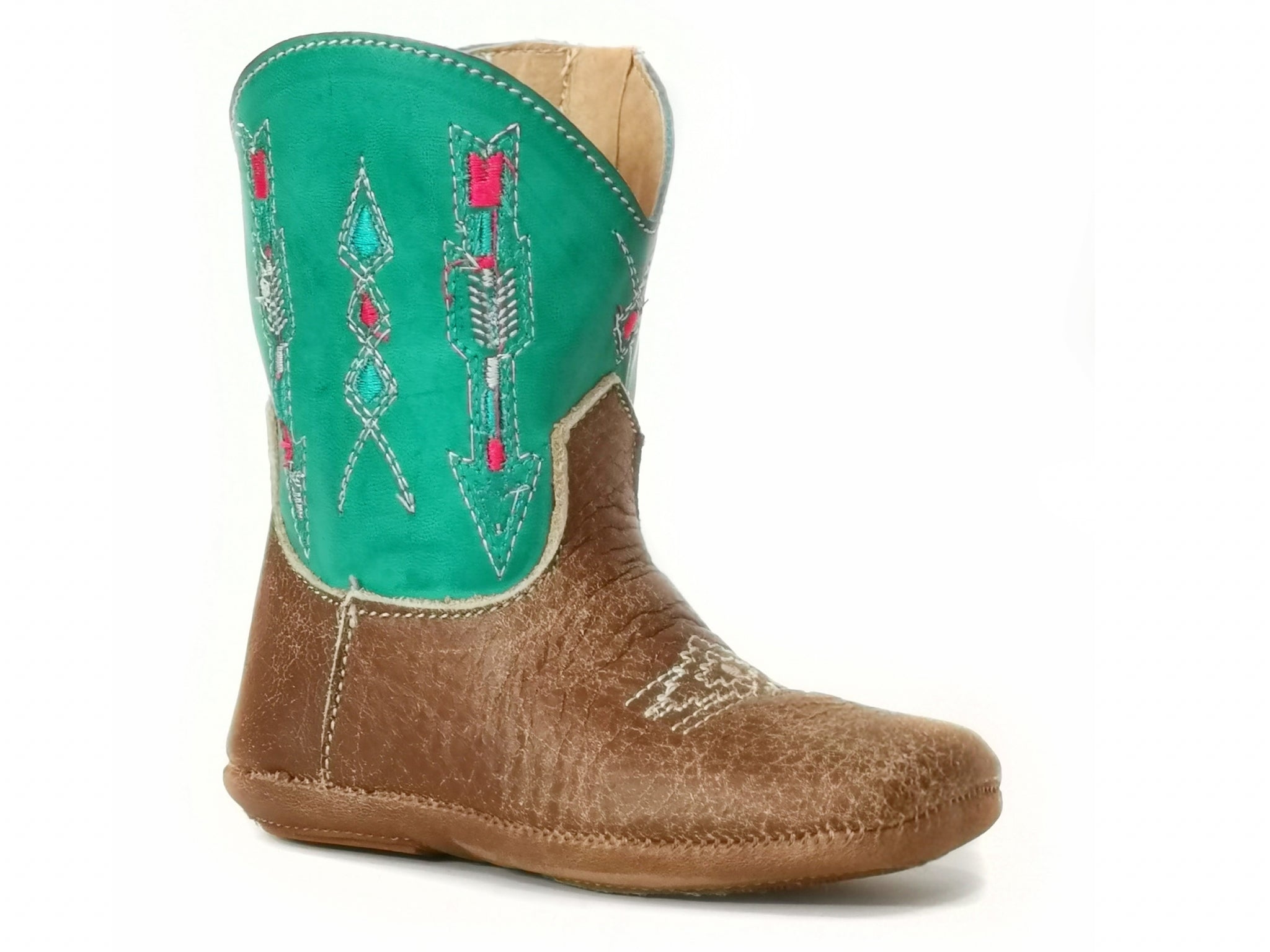 Roper Cowbabies Infant Vintage Tan Leather Vamp/Turquoise Shaft Boots ...