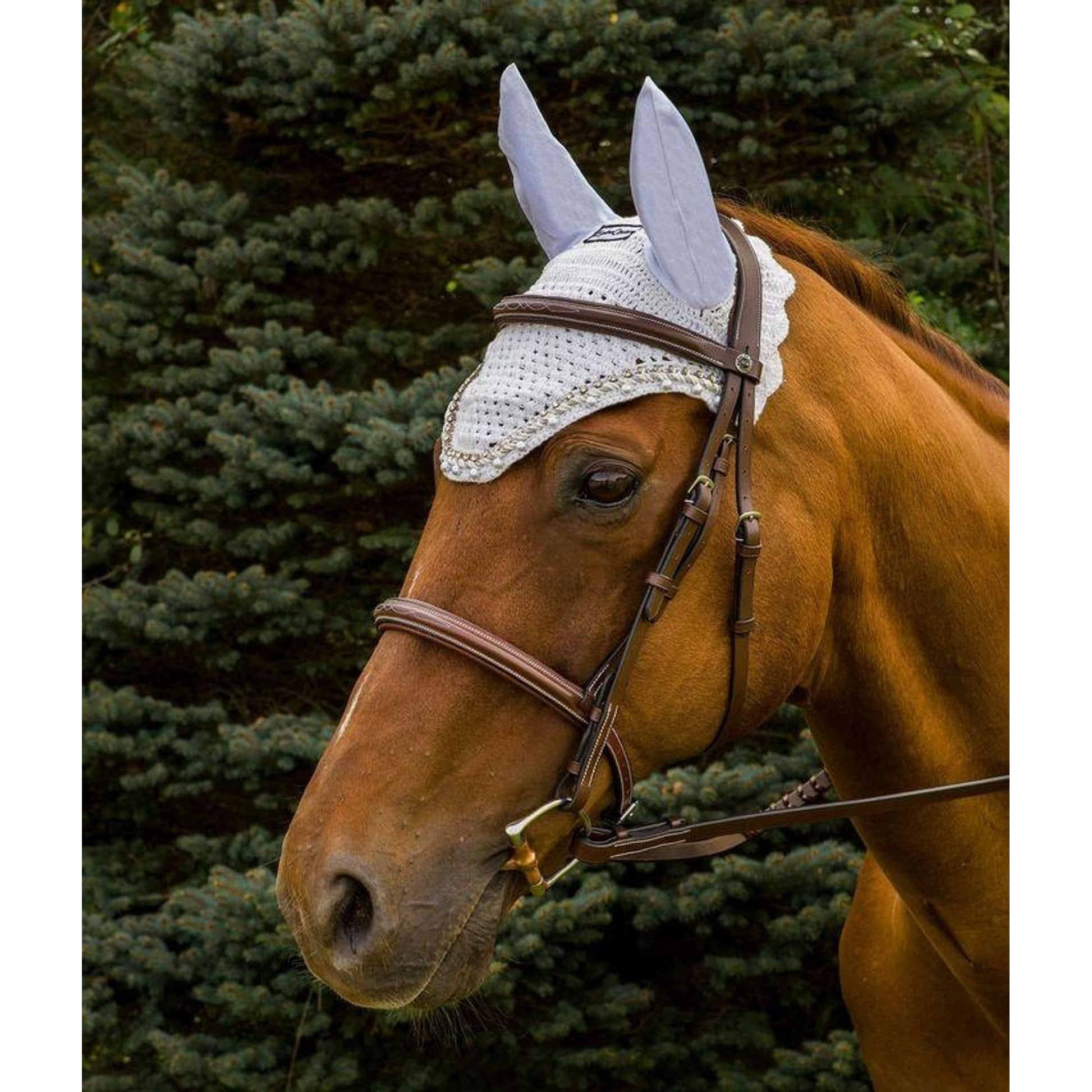 Equine Couture Fly Bonnet With Pearls And Crystals