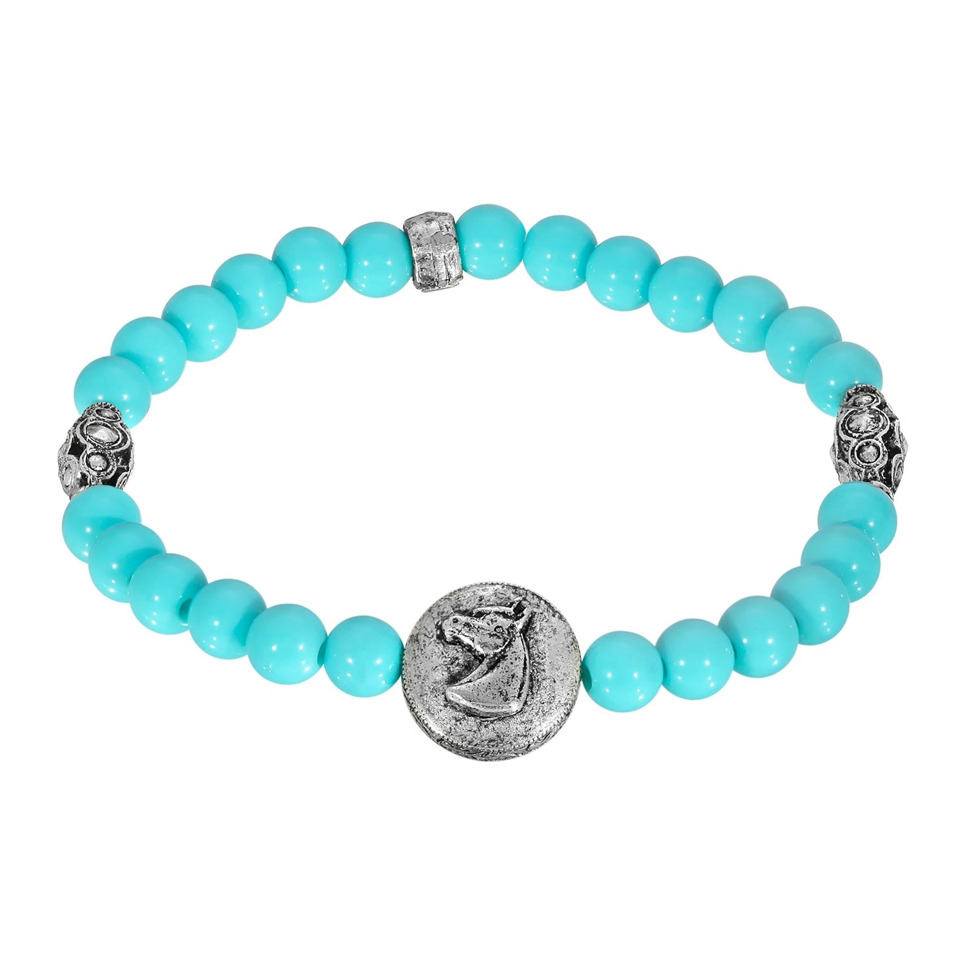1928 Jewelry Turquoise Color Beaded Horse Stretch Bracelet