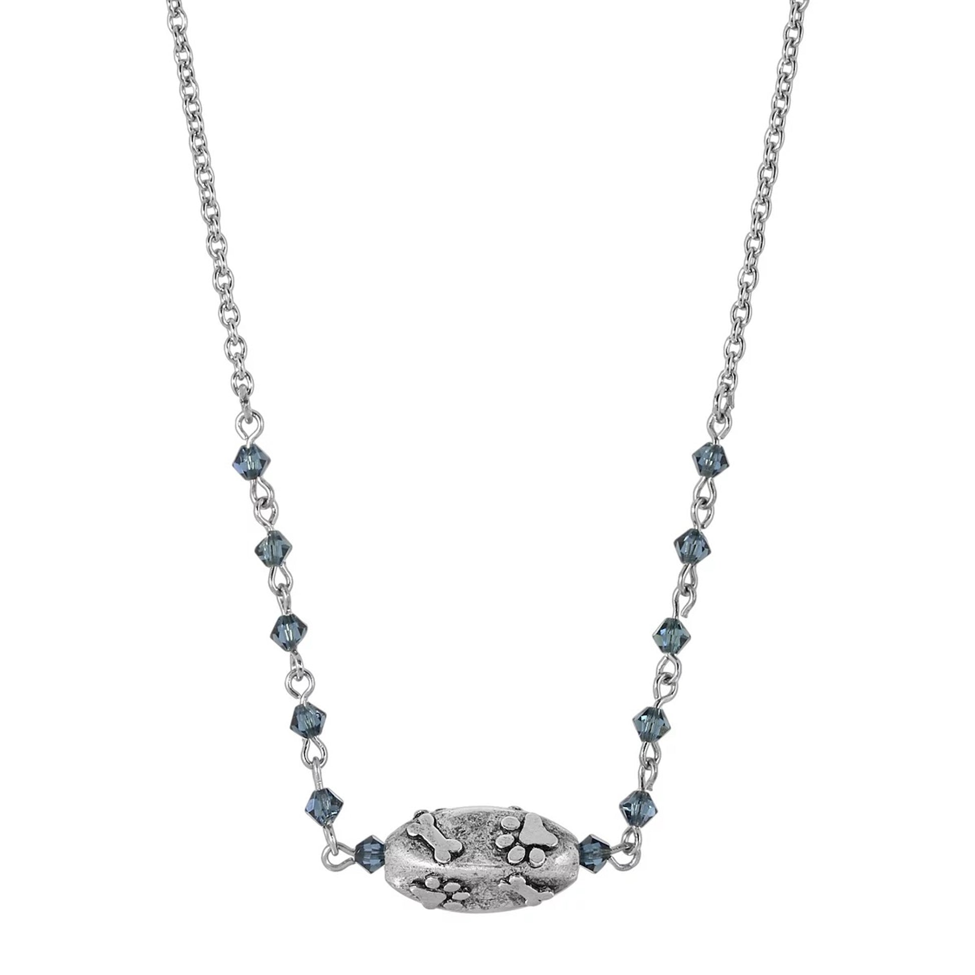 1928 Jewelry Blue Bead with Paw & Bone Necklace