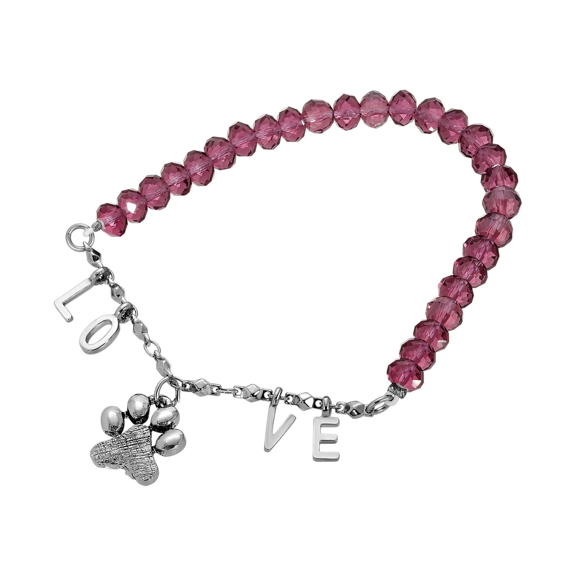 1928 Jewelry Amethyst Bead Love and Animal Paw Stretch Bracelet