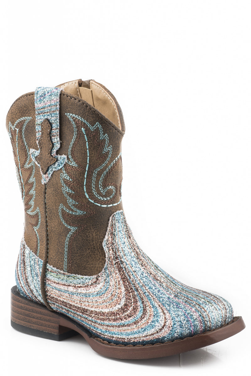 Roper Toddler Brown Shaft With Swirly Glitter Vamp Boots