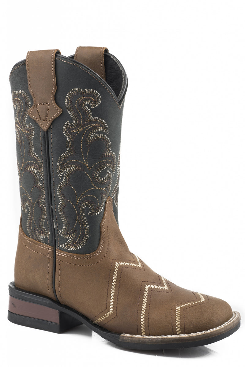 Roper Kids Brown Leather Vamp With Black Shaft Boots