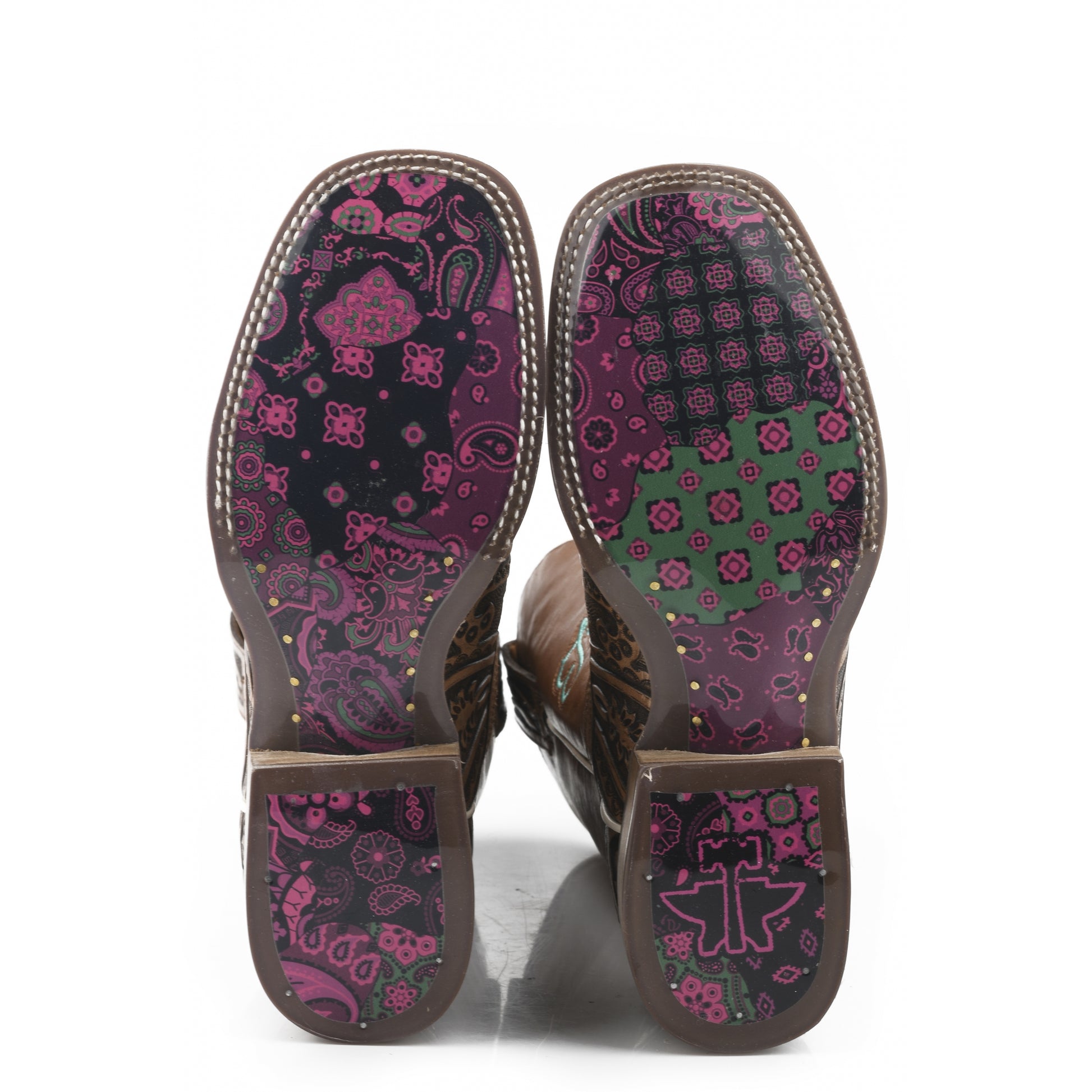 Tin Haul Ladies Square Toe Boots - Paisley Queen with Bandana Patchwork Sole