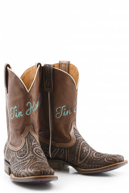 Tin Haul Ladies Square Toe Boots - Paisley Queen with Bandana Patchwork Sole