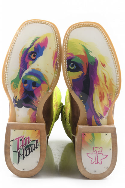 Tin Haul Ladies Square Toe Boots - Neon Glow with Girls 2nd Best Friend Sole