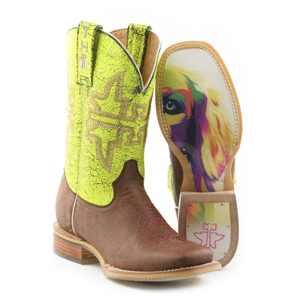 Tin Haul Ladies Square Toe Boots - Neon Glow with Girls 2nd Best Friend Sole