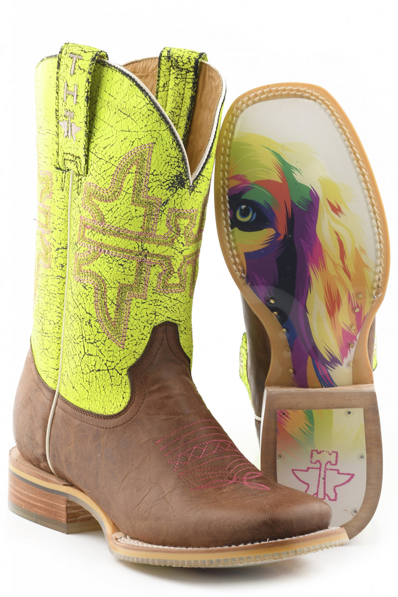 Tin Haul Ladies Square Toe Boots - Neon Glow with Girls 2nd Best Friend Sole