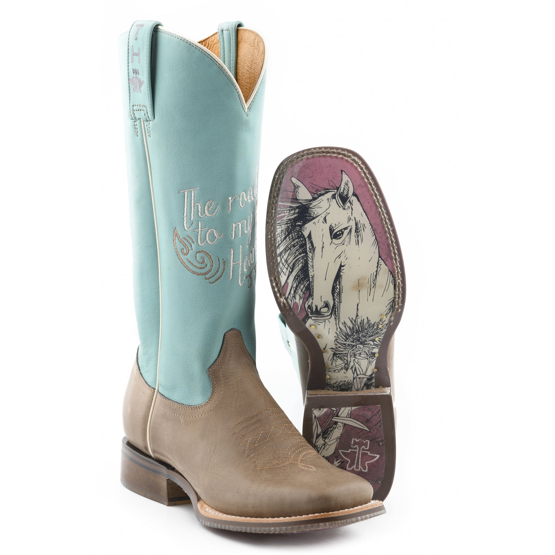 Tin Haul Ladies Square Toe Boots - A Cowgirls Motto with Born To Be Free Sole