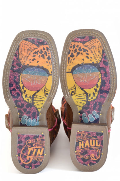 Tin Haul Big Kids Boots - Cheetah Sparkles with Cheetah Sole
