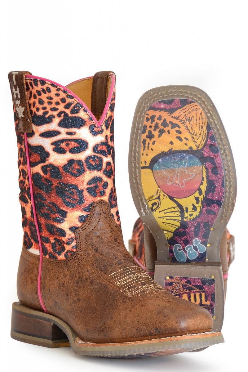 Tin Haul Big Kids Boots - Cheetah Sparkles with Cheetah Sole
