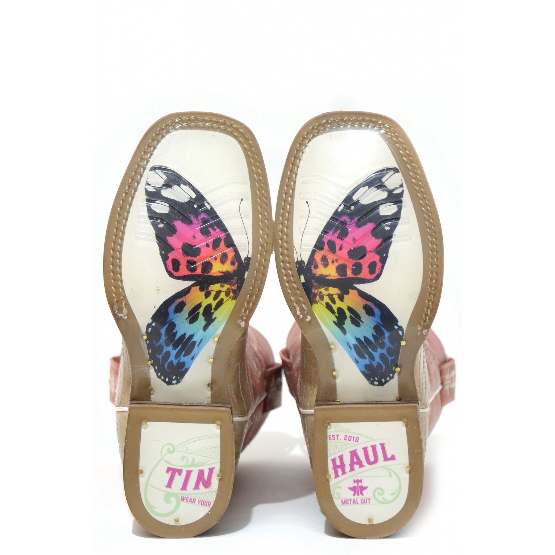 Tin Haul Big Kids Boots - Rainbow Star with Butterfly Sole