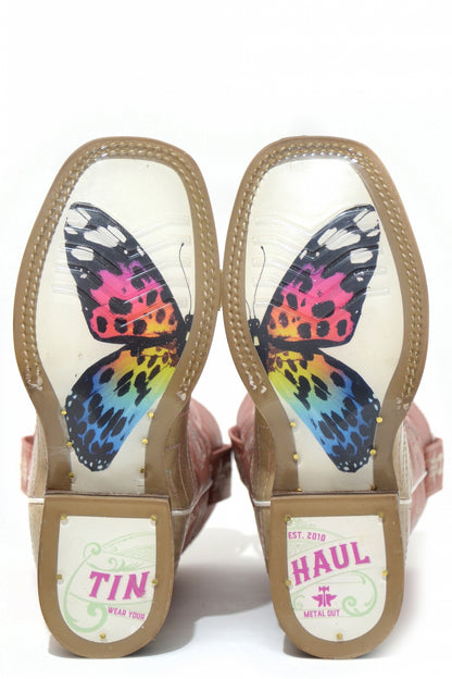 Tin Haul Big Kids Boots - Rainbow Star with Butterfly Sole