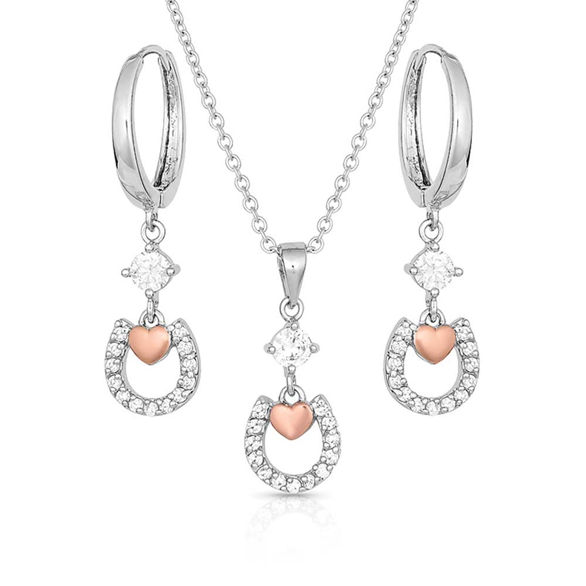 Montana Silversmiths Hoofprints On My Heart Horseshoe Jewelry Set