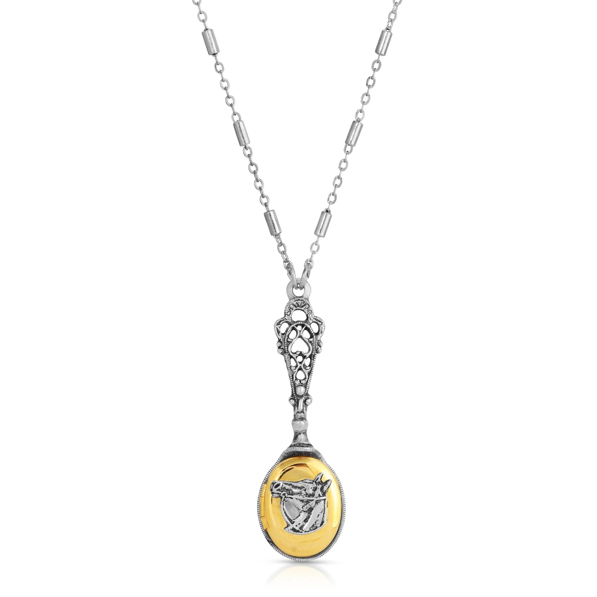1928 Jewelry Two Tone Horse Head Locket Necklace