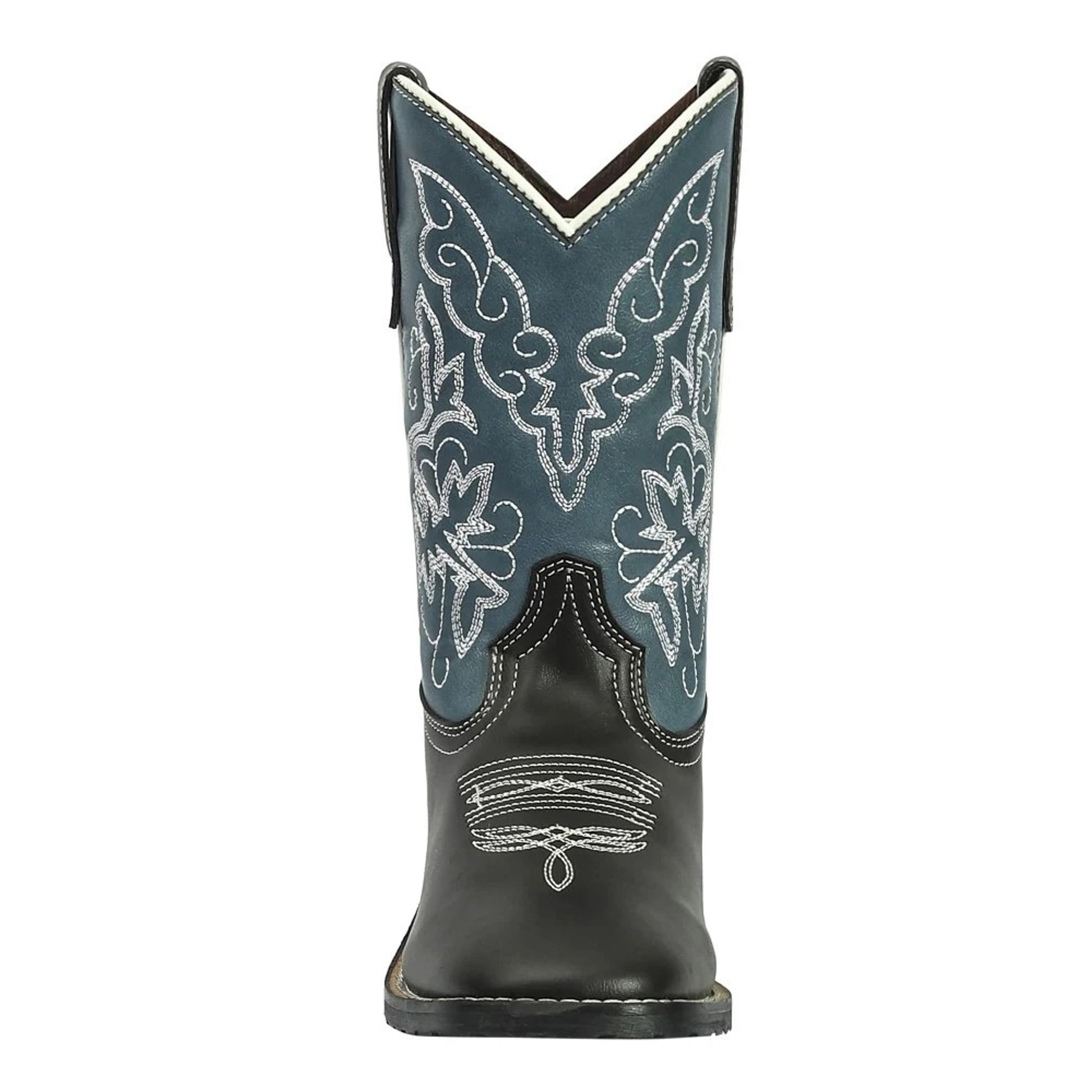 TuffRider Youth Yellowstone Rounded Toe Western Boot- Mocha with Blue- 4Y