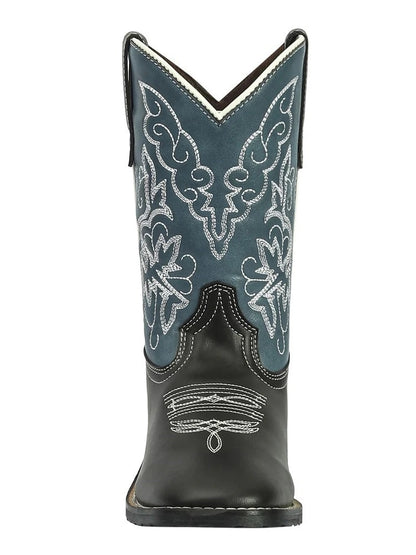 TuffRider Youth Yellowstone Rounded Toe Western Boot- Mocha with Blue- 4Y