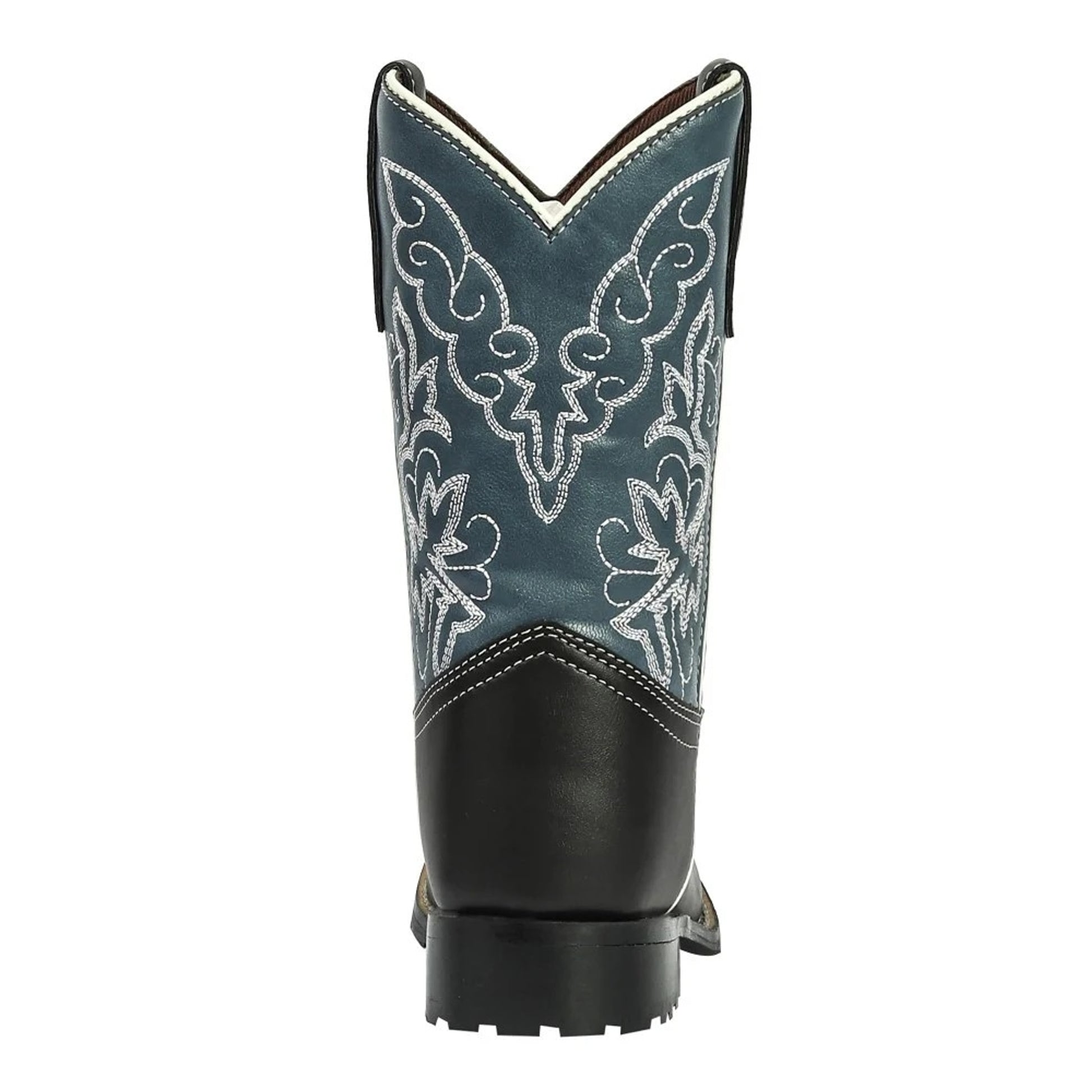 TuffRider Youth Yellowstone Rounded Toe Western Boot- Mocha with Blue- 4Y