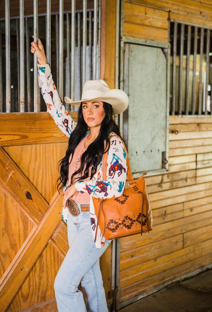American West Tribal Weave Zip-Top Bucket Tote
