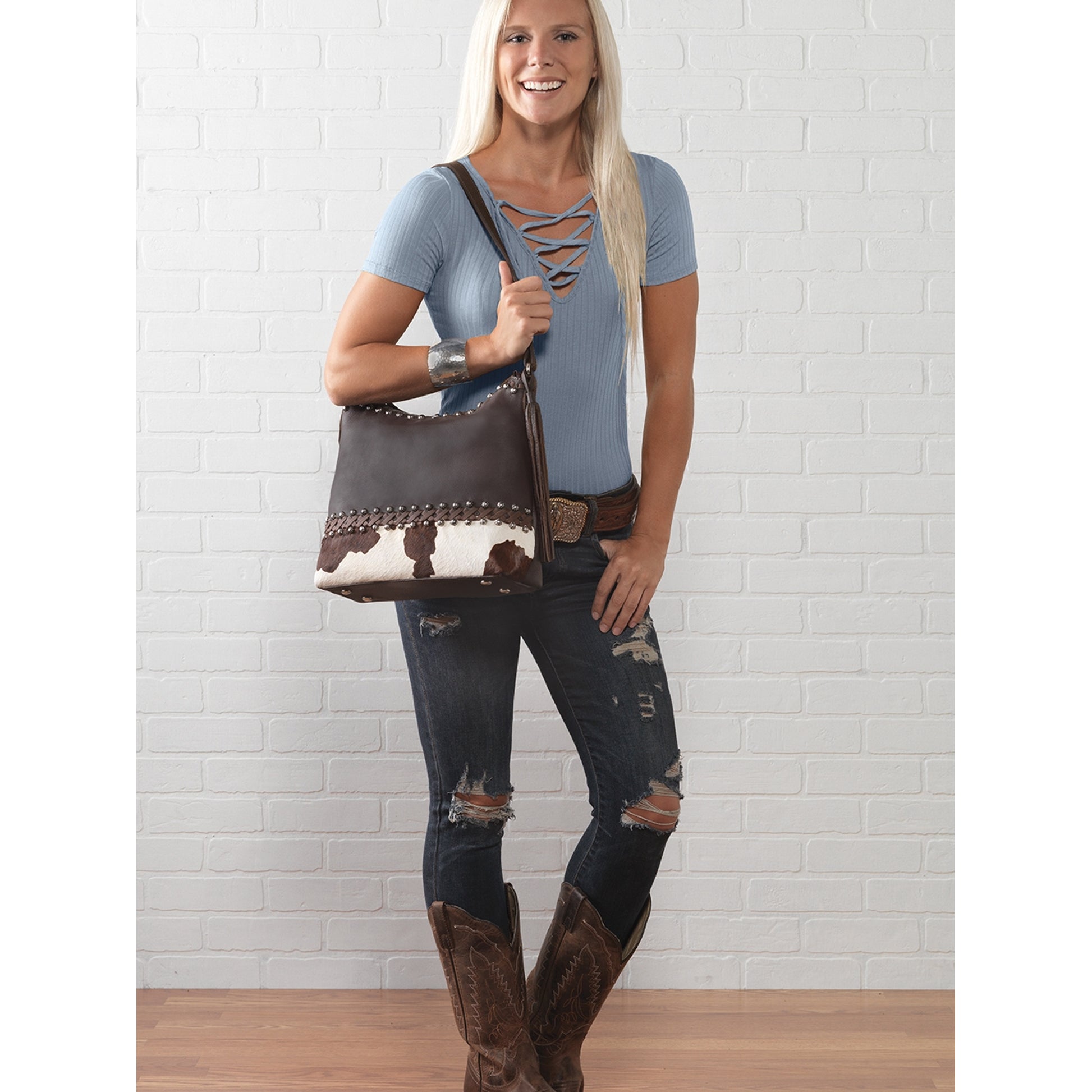 American West Wild Horses Zip Top Shoulder Bag