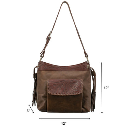 American West Waxed Leather Zip Top Shoulder Bag