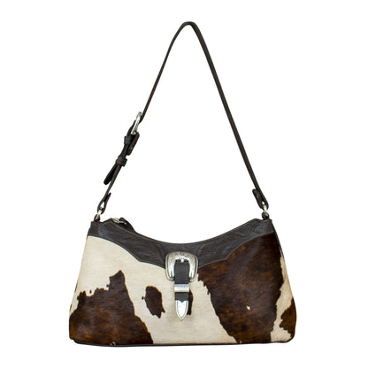 American West Cowtown Zip-Top Shoulder Bag with Hair-On Hide