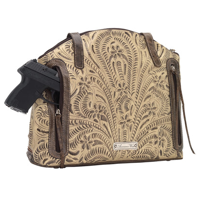 American West Annie's Secret Collection Zip Top Half Moon Tote with Conceal Carry Pocket on Back
