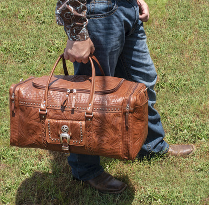 American West Classic Travel Zip Around Duffle Bag With Front Pouch And Side Zipper Pockets