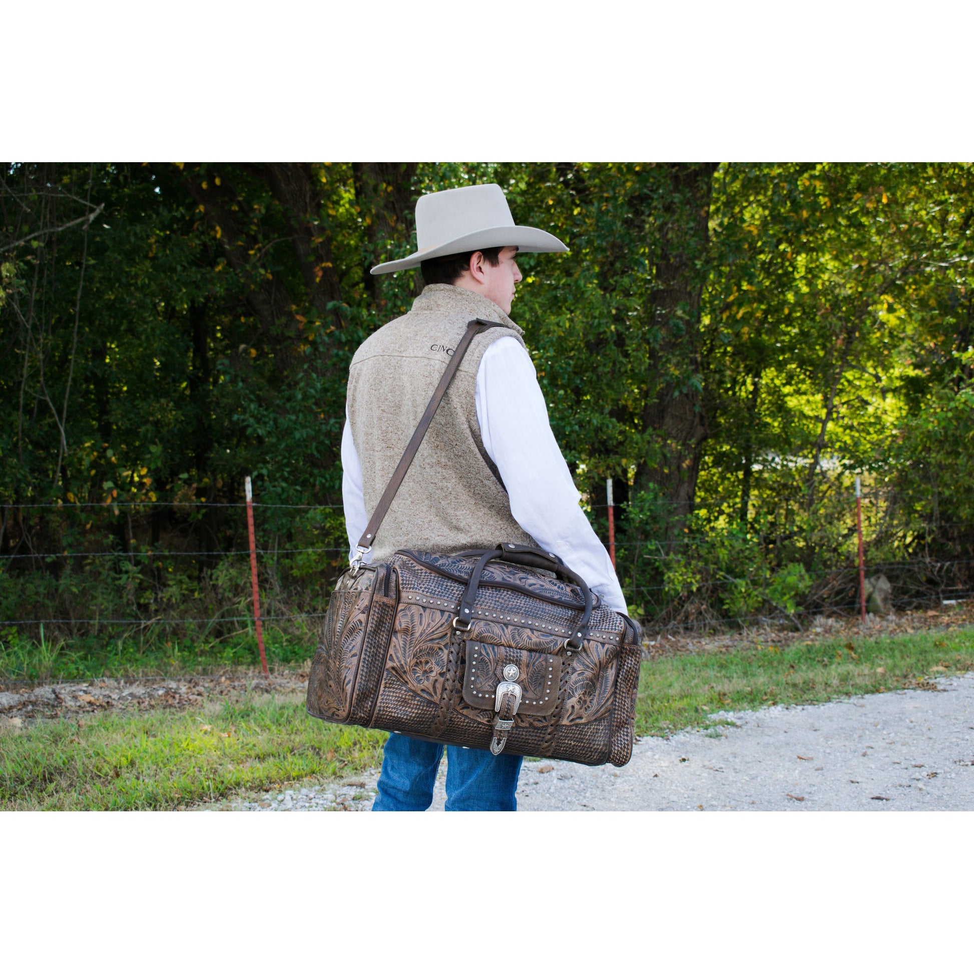 American West Classic Travel Zip Around Duffle Bag With Front Pouch And Side Zipper Pockets