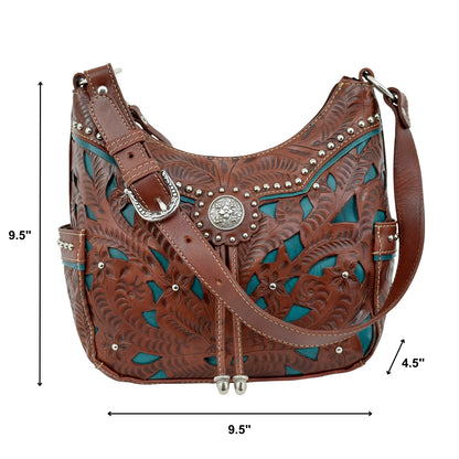 American West Lady Lace Zip Top Everyday Hobo With 2 Side Pockets