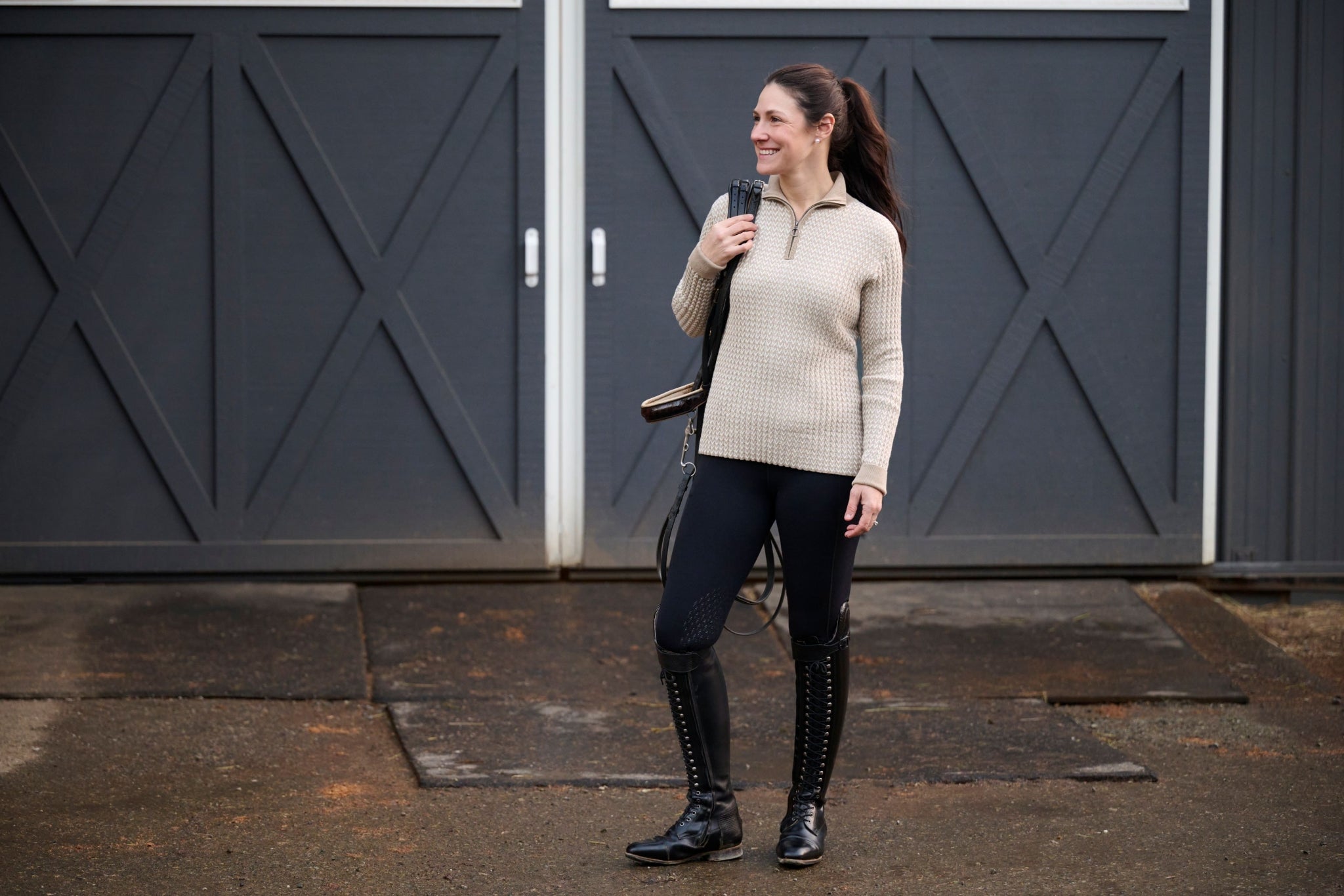Kerrits Quarter Zip Herringbone Sweater