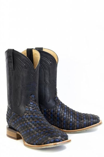 Tin Haul Mens Black N Blue Square Toe Boots