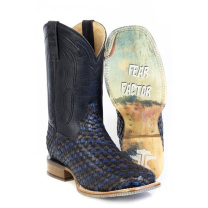 Tin Haul Mens Black N Blue Square Toe Boots