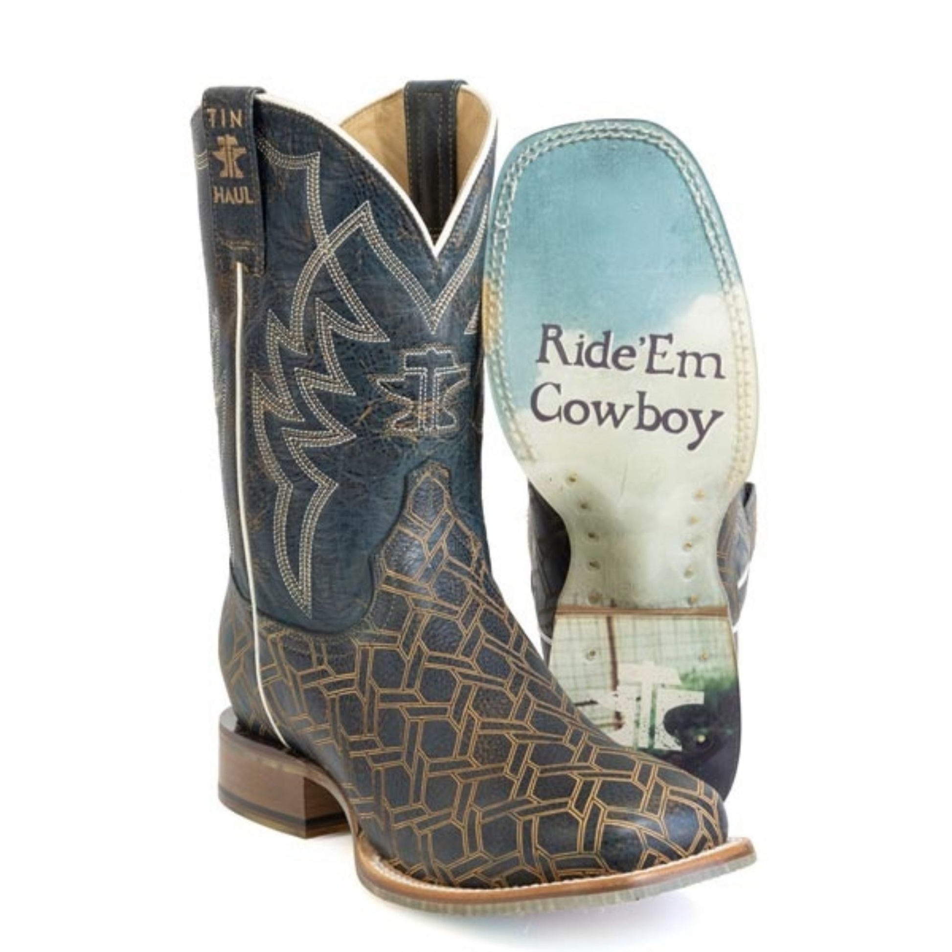 Tin Haul Mens Ride Em Cowboy Square Toe Boots