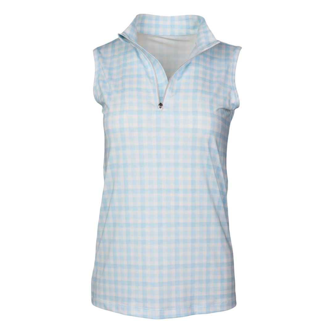 Dapplebay Ladies Gingham 1/4 Zip Sleeveless Riding Top