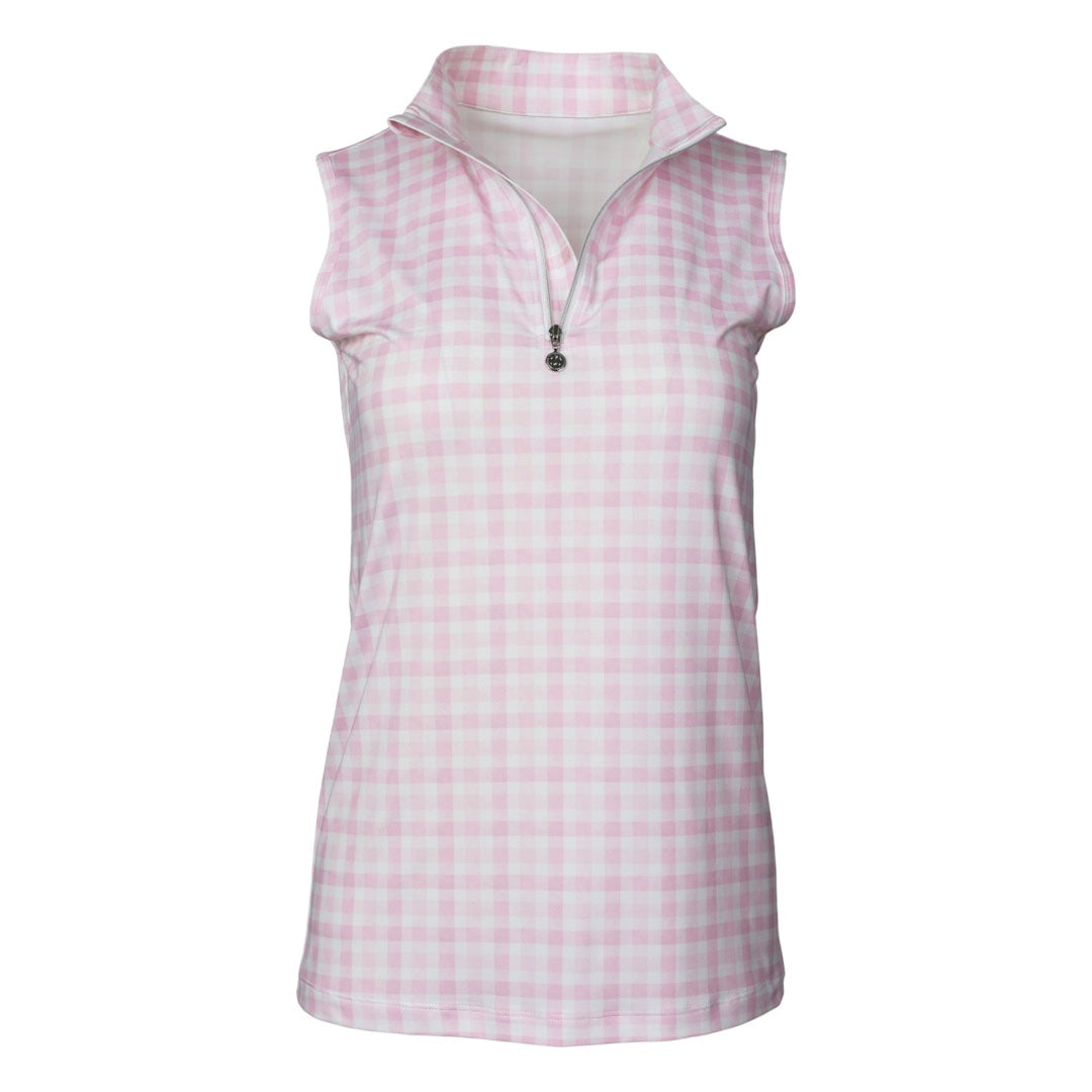 Dapplebay Ladies Gingham 1/4 Zip Sleeveless Riding Top