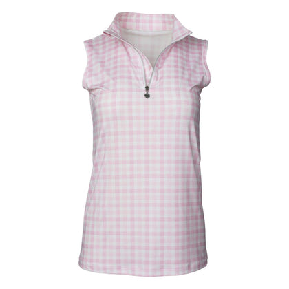 Dapplebay Ladies Gingham 1/4 Zip Sleeveless Riding Top