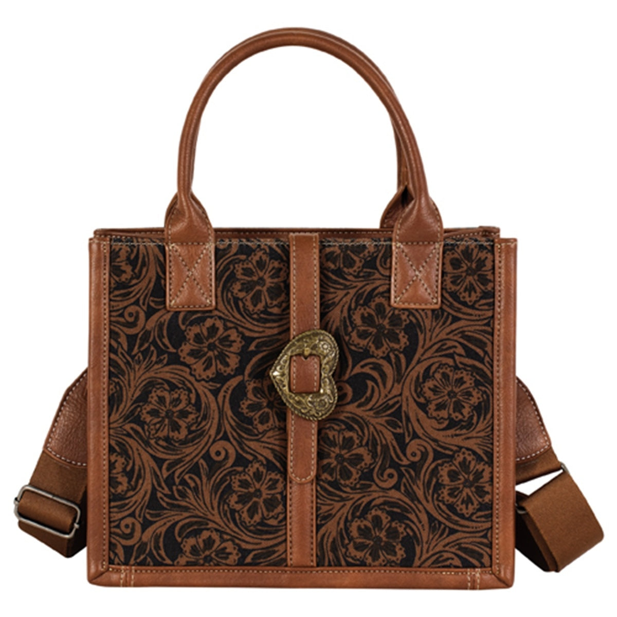 Justin Ladies Small Tote with Floral Scroll and Heart Buckle
