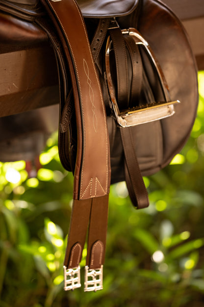 Huntley Equestrian Sedgwick Leather Fancy Stitched Padded Leather Contour Shaped Girth with Double End Elastic