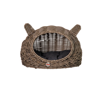 Huntley Equestrian Pet Wicker Cat Shaped Play House Pet Bed with Cushion