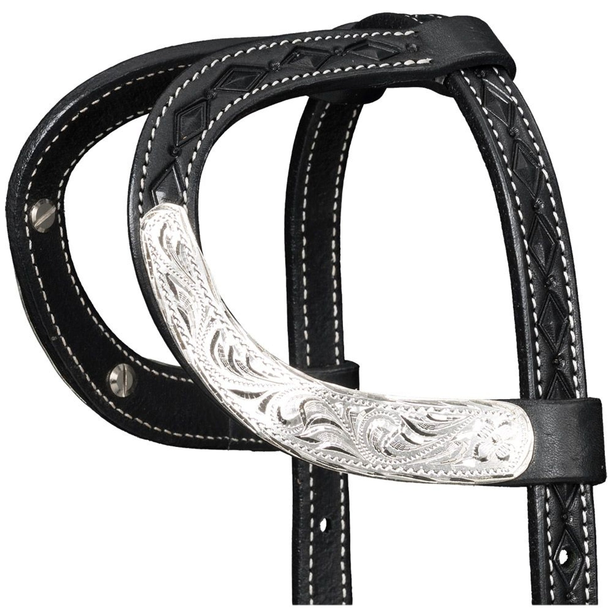 Silver Royal Double Ear Headstall with Diamond Tooling