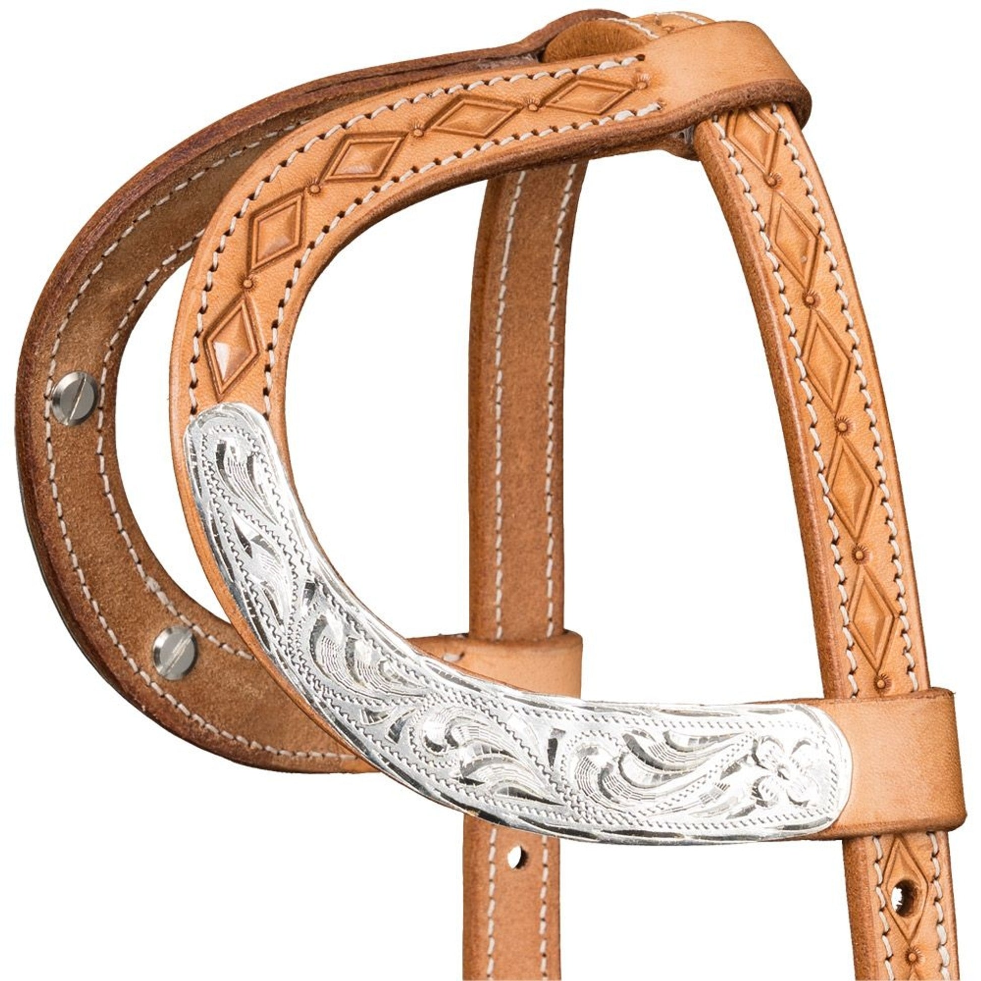 Silver Royal Double Ear Headstall with Diamond Tooling