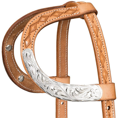 Silver Royal Double Ear Headstall with Diamond Tooling