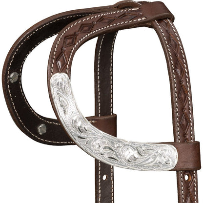 Silver Royal Double Ear Headstall with Diamond Tooling