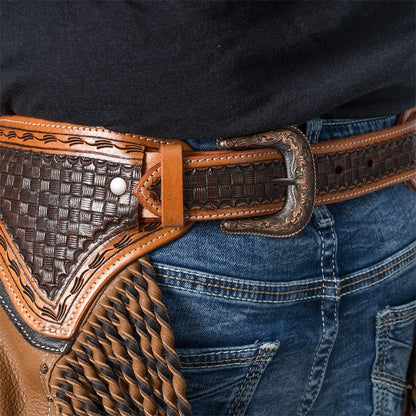 Silver Royal Caramel Leather Chinks with Twisted Fringe