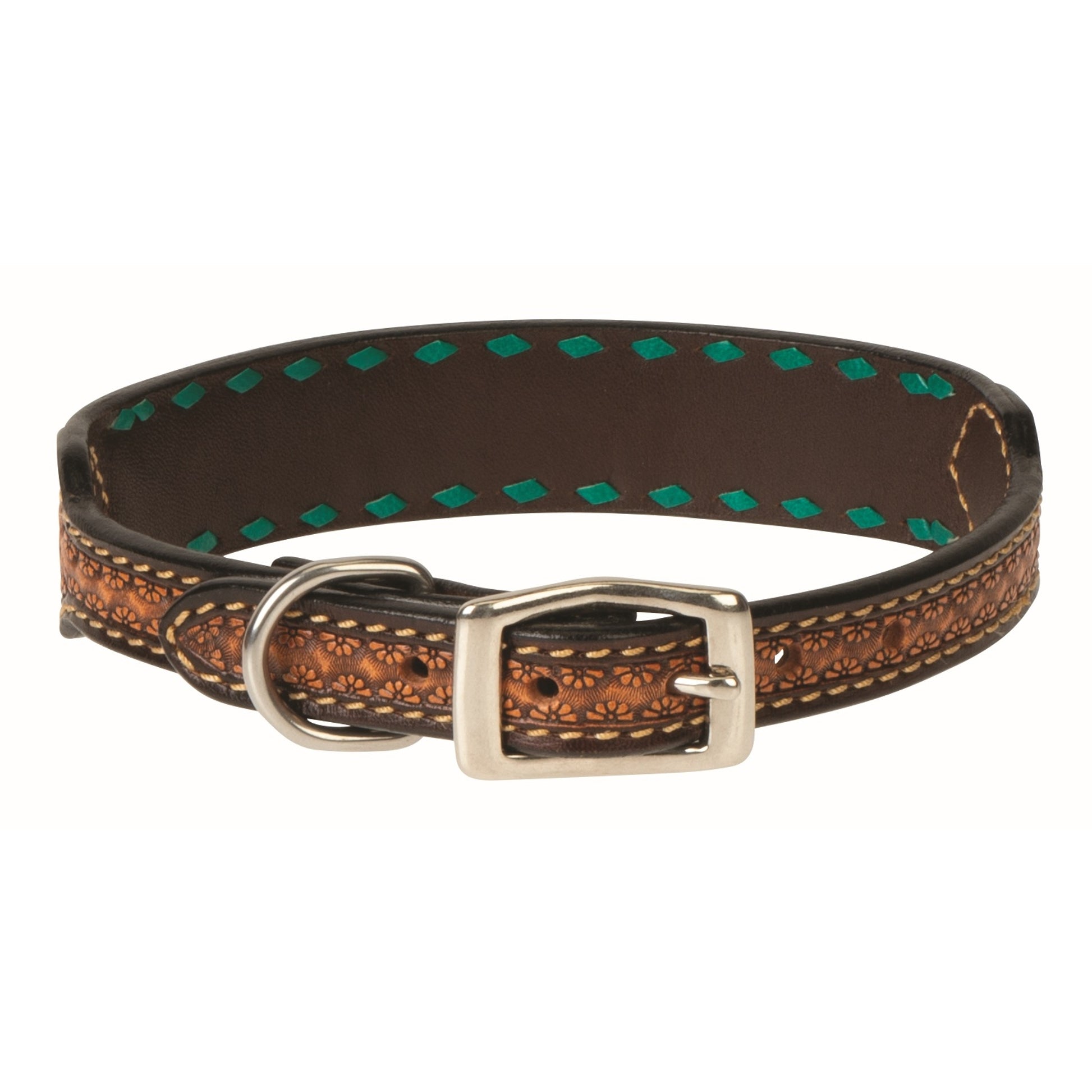Weaver Turquoise Cross Floral Buckstitch Dog Collar