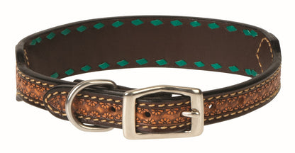 Weaver Turquoise Cross Floral Buckstitch Dog Collar