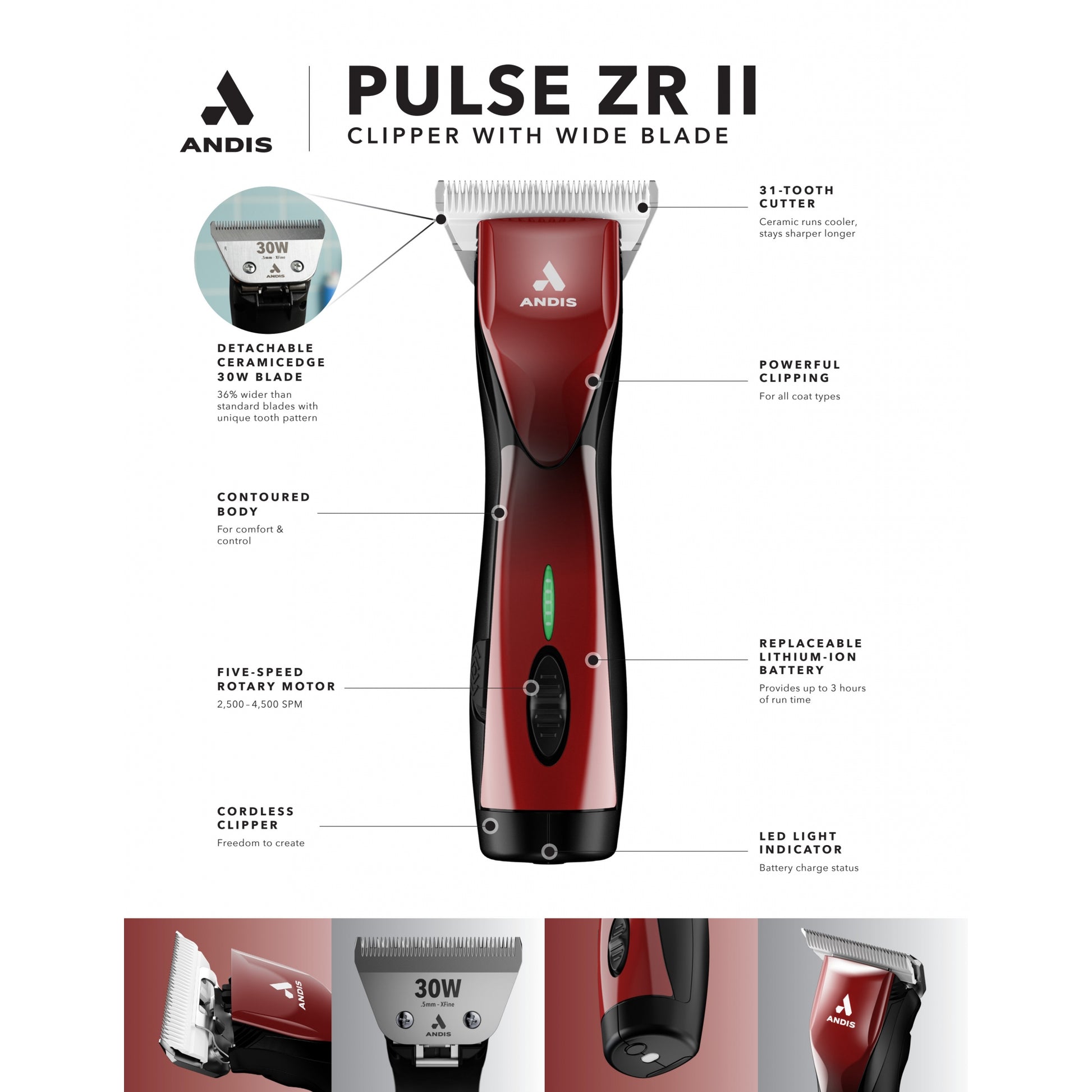 Andis Pulse ZR II Wide Blade Cordless Clipper